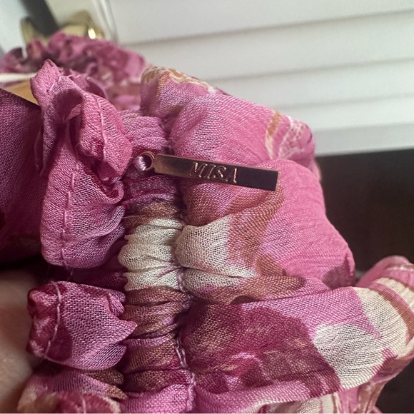 MISA Los Angeles Pink Floral Vola One Shoulder Ruffle Midi Dress - Size S - Picture 4 of 8